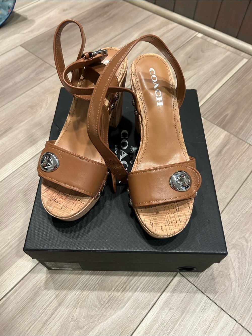 Coach Woman's Queen Semi Matte Calf Platform Sandals Saddle, Size: 8 New!!